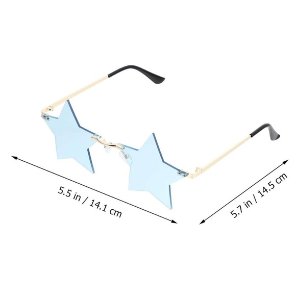 Star-Shaped Sunglasses Rimless Blue Gold Fun Festival Party EDM New Year's - Picture 8 of 15